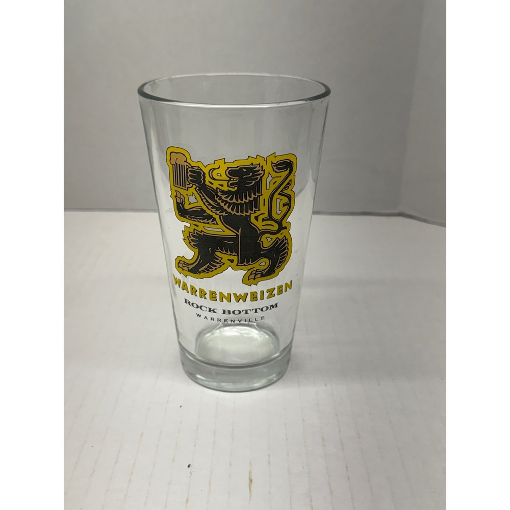 Rock Bottom Brewery Warrenweizen Pint Glass Warrenville Illinois Lion Logo 16oz - Picture 1 of 1